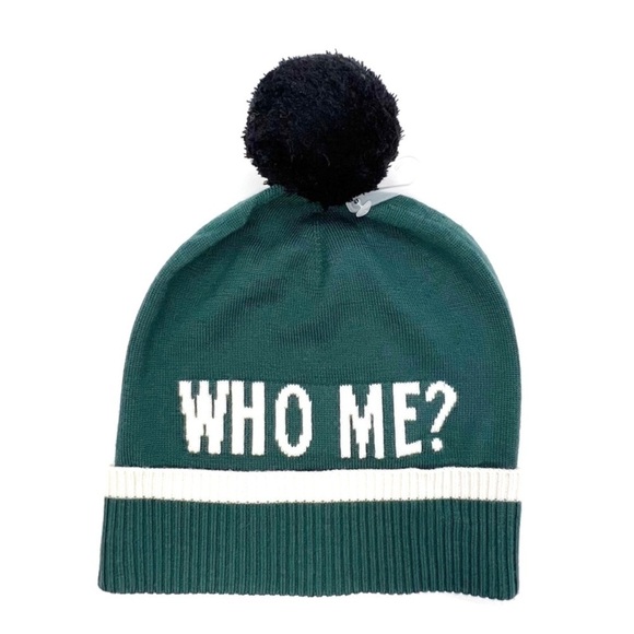 Kate Spade Beanie “Who Me?” Owl Wool Kit Hat Pom Pom Green Red White New NWT - Picture 2 of 9